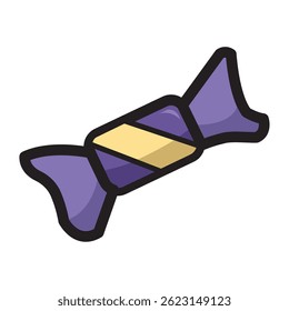 Purple wrapped candy piece. Vector illustration