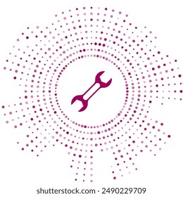 Purple Wrench spanner icon isolated on white background. Abstract circle random dots. Vector