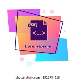 Purple XML file document. Download xml button icon isolated on white background. XML file symbol. Color rectangle button. Vector Illustration