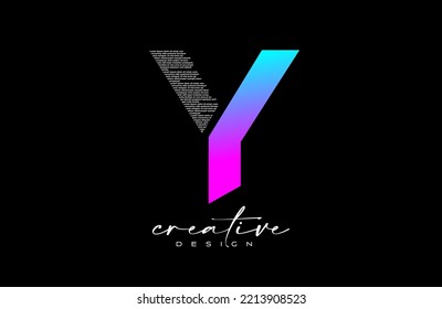 Purple Y Letter Logo Design with Creative letter y made of Black text font Texture Vector. Graphic Icon Y Letter Logo illustration.