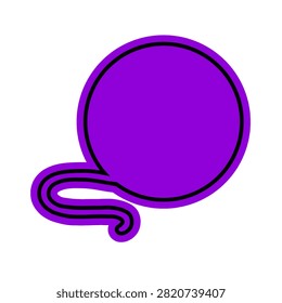 Purple yarn ball with curled string and black outline.
