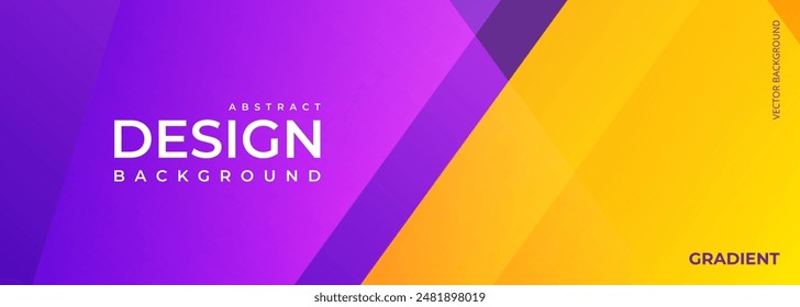 Purple and yellow abstract banner with diagonal geometric shapes. Modern orange and violet vector wide background design template for cover, poster, promotion, banner. Vector illustration