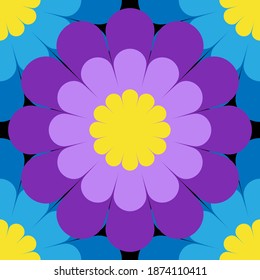 Purple yellow blue flowers seamless pattern