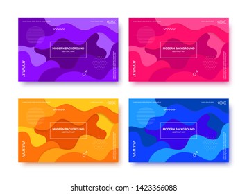 Purple, yellow, blue, pink waves backgrounds set, banners, layouts with text space, abstract elements. Trendy illustration for web site, landing page, promotion, presentation, cover
