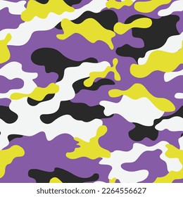 purple yellow camouflage seamless pattern, urban texture, trendy background