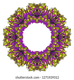 purple, yellow color decorative circle frame. Floral ornament. Vector illustration
