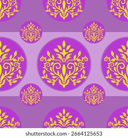 Lila und gelb Damast Kreise Muster - Elegante florale nahtlose Design