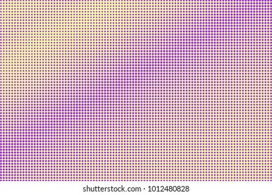 Purple yellow dotted halftone. Halftone vector background. Diagonal smooth  dotted gradient. Retro futuristic texture. Violet dot on transparent backdrop. Abstract dotwork. Pop art design template