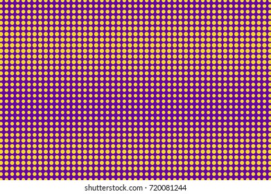 Purple and yellow dotted halftone vector background. Horizontal gradient halftone pattern. Retro or disco halftone banner template. Vivid neon dotted pattern. Abstract dotted backdrop. Pop art design