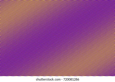 Purple and yellow dotted halftone vector background. Smooth gradient halftone pattern. Retro or disco halftone banner template. Rough neon dotted pattern. Abstract dotted backdrop. Pop art design