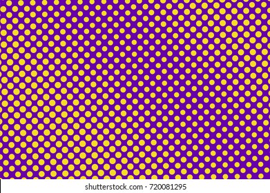 Purple and yellow dotted halftone vector background. Diagonal gradient halftone pattern. Retro or disco halftone banner template. Rough neon dotted pattern. Abstract dotted backdrop. Pop art design