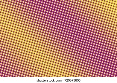 Purple and yellow dotted halftone vector background. Round gradient halftone pattern. Retro style halftone banner template. Aqua green dotted pattern. Abstract dotted backdrop. Pop art surface level