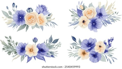 Purple Yellow Floral Arrangement Watercolor Illustration