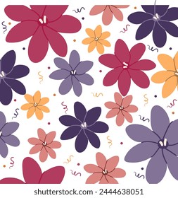 Purple Yellow Floral Pattern Square. Design for banner, poster, card, invitation and scrapbook.
