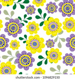 purple and yellow flower seamless pattern