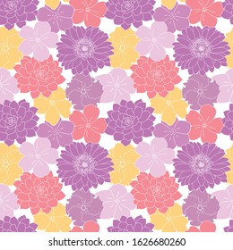 Purple and yellow flowers garden seamless pattern background