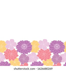 purple and yellow flowers seamless border pattern