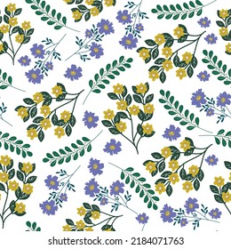 purple and yellow flowers seamless pattern