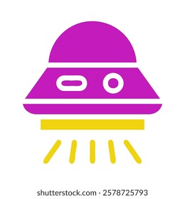 Purple and Yellow Flying Saucer Icon Illustration