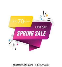Purple and yellow folded ribbons with 70% discount. Sale banner template design. Big sale special offer. Purple yellow ribbons special offer banner for poster, flyer, brochure. Vector illustration.