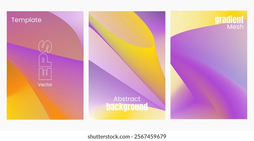 Purple yellow gold light color blend. Modern design template for posters, ad banners, brochures, flyers, covers, websites. Vector EPS Abstract wavy liquid background. Gradient mesh. Variation set.