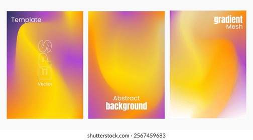 Purple yellow gold light color blend. Modern design template for posters, ad banners, brochures, flyers, covers, websites. Vector EPS Abstract wavy liquid background. Gradient mesh. Variation set.