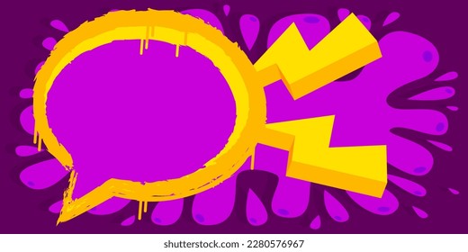 Purple and Yellow Graffiti Speech Bubble Background. Abstract modern street art banner decoration performed in urban painting style.