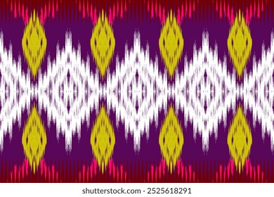 Purple and Yellow Ikat Diamond Pattern: Ethnic-Inspired Design for Fashion Textiles, Home Decor, and Artistic Crafts.