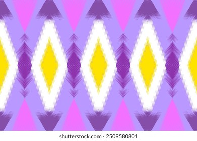 Patrón de Ikat púrpura y amarillo con motivos de diamantes, perfecto para la decoración vibrante de la pared y los proyectos textiles audaces Fondo de pantalla y telones de fondo festivos