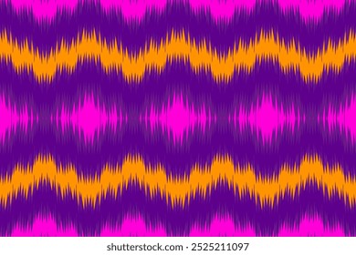 Purple and Yellow Ikat Zigzag Pattern: Vibrant Seamless Design for Bold Fashion and Interior Textiles