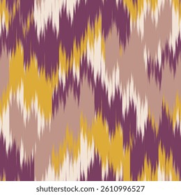 Purple yellow ikat zigzag wave, textile seamless fashion grunge hand draw print ornament canvas abstract dynamic stripe endless ethnicity cloth colorful ogee beautiful ethnic pattern
