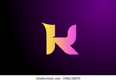 purple yellow K creative gradient alphabet letter logo for branding and business. Design for icon corporate identity