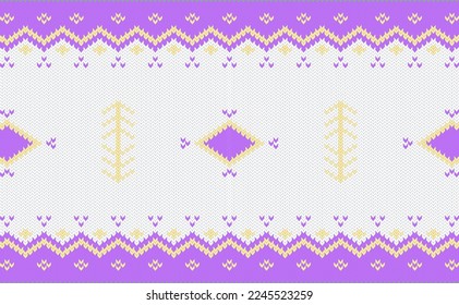 Purple and yellow knit ethnic seamless pattern traditional background Design for carpet,wallpaper,clothing,wrapping,batik,fabric,Vector illustration embroidery style.