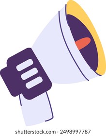 A purple and yellow megaphone with a red mouth