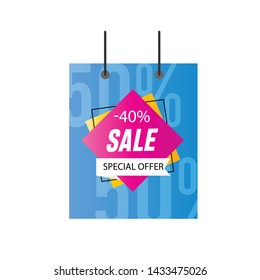 purple yellow minimalist modern elements on blue background. 40% Sale banner template design. Modern sale offer. Special offer vector illustration can be use banner, poster, flyer, brochure, sticker.