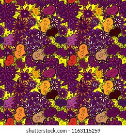 Purple, yellow and orange textured smears heart shapes vector objects isolated with purple, yellow and orange elements on background.