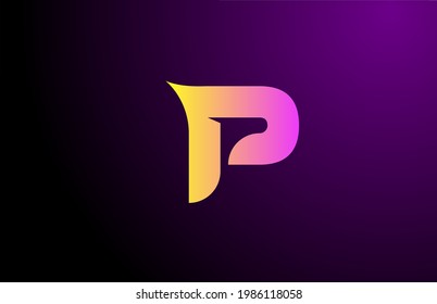 purple yellow P creative gradient alphabet letter logo for branding and business. Design for icon corporate identity