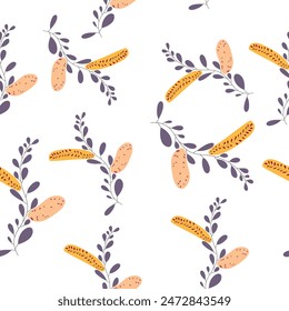 Patrón floral morado, amarillo y amarillo pálido para diseños. 