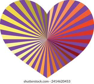 purple and yellow radial heart shape, heart shape vector illustration.