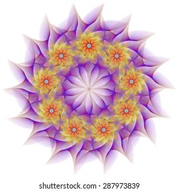 Purple, yellow and red circular fractal flower design