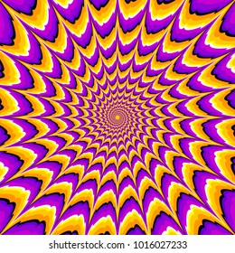 Purple and yellow spirals. Optical expansion illusion.