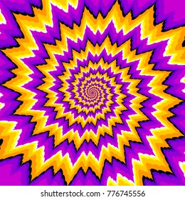 Purple and yellow spirals. Optical expansion illusion.