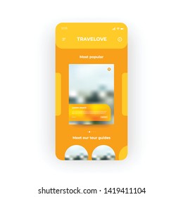 Purple and yellow travel company UI, UX, GUI screen for mobile apps design. Modern responsive user interface design of mobile applications including travel company screen
