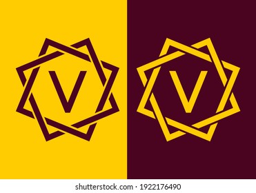 Purple yellow of V initial letter in frame design