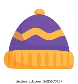 Purple and yellow winter hat is providing warmth and style for the cold weather season
