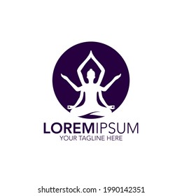 Purple yoga logo template with six hands. meditation logo vector