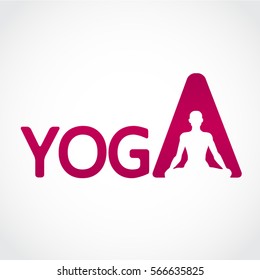 purple yoga text with yoga pose letter