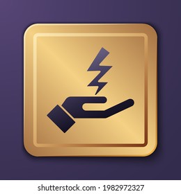 Purple Zeus icon isolated on purple background. Greek god. God of Lightning. Gold square button. Vector