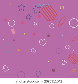 Purple Zigzag Circle Yellow Bright Blue Red Simple Hipster Art. Wave Green Square Pastel Orange Lime Hearts Geometry Illustration. Pink Simple Polygonal Rectangle Colorful Stars Oval Illustration.