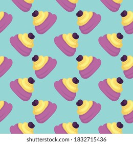 Purple zippole ,seamless pattern on light blue background.